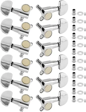 12-Piece 6L/6R Guitar Tuning Pegs, Locking Machine Heads in Electroplated Silver