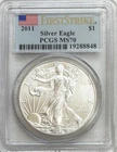 2011 AMERICAN SILVER EAGLE 1 OZ $1 COIN PCGS MS 70 FIRST STRIKE