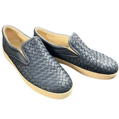 Bottega Veneta Men's intrecciato Blue Leather Slip-On Sneakers Sz 44 Italy