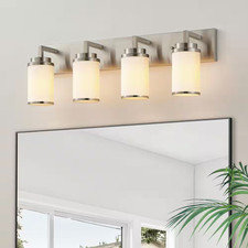 30 In. 4-Light Brushed Nickel Vanity Light with Frosted Glass Shade