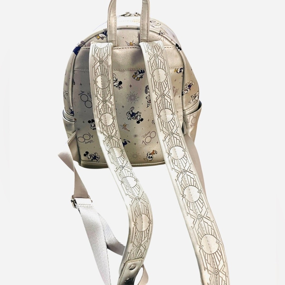LOUNGEFLY DISNEY PARKS 100th ANNIVERSARY Backpack Bag Silver 
