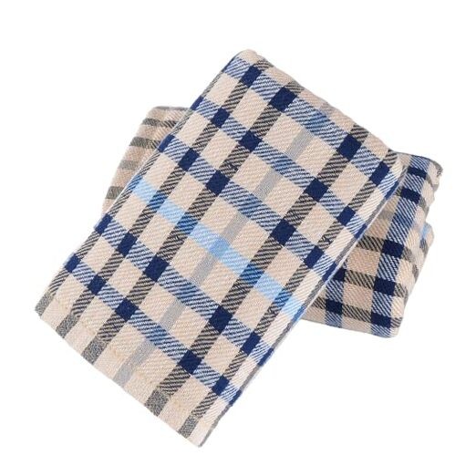 Brown Hand Towel Set of 2 Checkered Pattern 100% Cotton Muslin Checkered Khaki