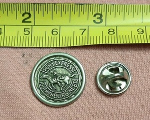 Vintage Pony Express Gothenburg Nebraska Travel Souvenir Lapel Pin Signed BRUCE