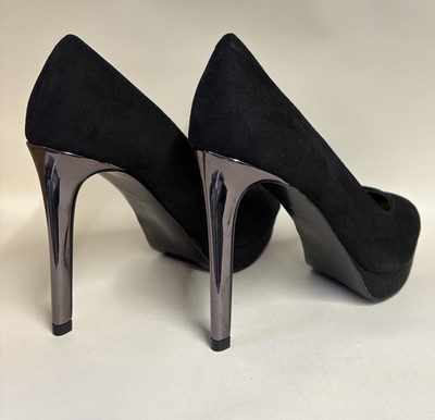 Nine West Pumps UK 5 (38) schwarz Wildlederimitat Plateau metallisch Stilettoabsatz