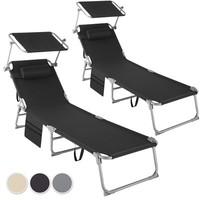 Sun Lounger Set of 2 Piece Garden Recliner Chair Folding Aluminium Metal Frame