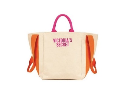 Victoria's Secret, Beach Canvas Tote Bag, Bombshell Summer Coral Orange & Pink 