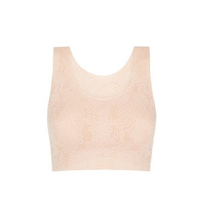NWT Natori Almost Naked Seamfree Lace Scoop Crop Bra Beige 112124