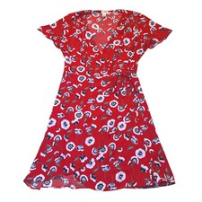 J. Crew Red Floral Wrap Dress Short Sleeve V Neck Tie Waist Size 6