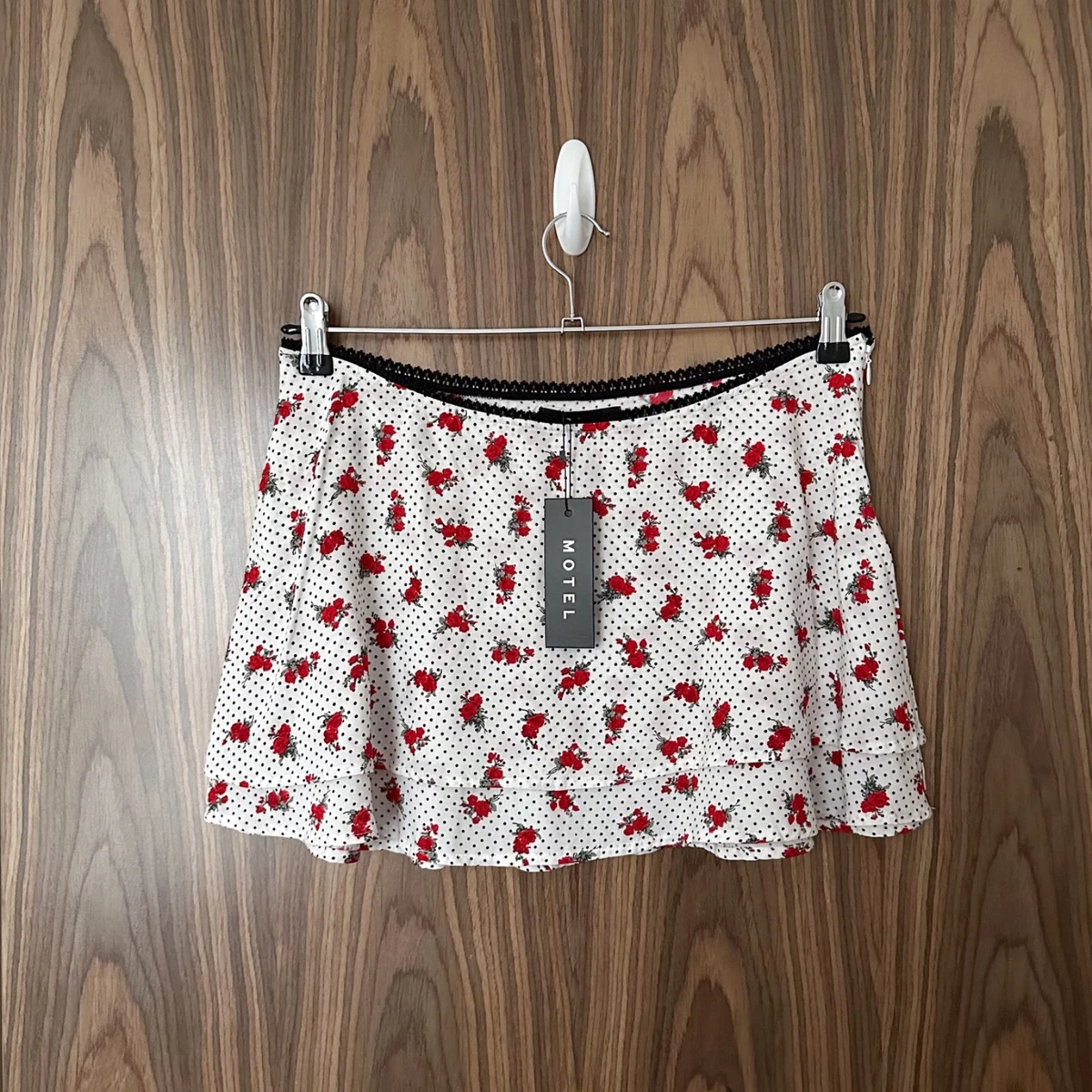 Jupe Plissée Jackpot Rouge à Pois Blancs – Coton, Taille 8, Longueur Midi, Fermeture éclair
