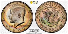 MS64 1990-P 50C Kennedy medio dólar, PCGS Trueview - álbum arco iris tonificado