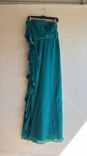 David's Bridal Teal Chiffon One-Shoulder Ruffle Evening Gown Size 2