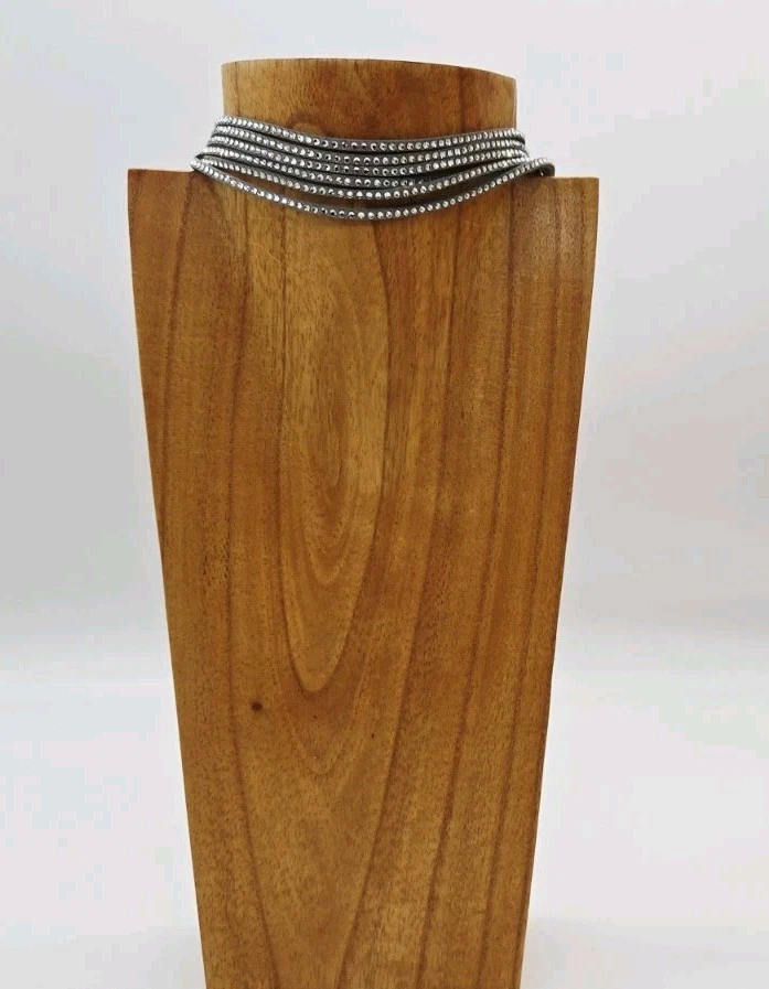 Gargantilla de cuero de cristal gris cinco filas ajustable 15 pulgadas Foto 2 de 4