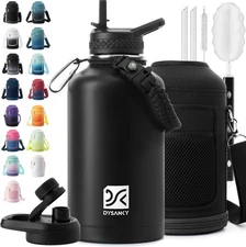 Half Gallon Insulated Water Bottles with Straw Lid, 64Oz Large Water Jug, Stainl