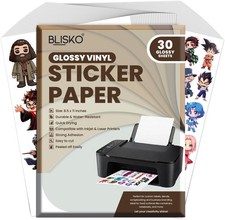 Printable Vinyl Sticker Paper for Inkjet Printer  Laser - Pack of 30, White