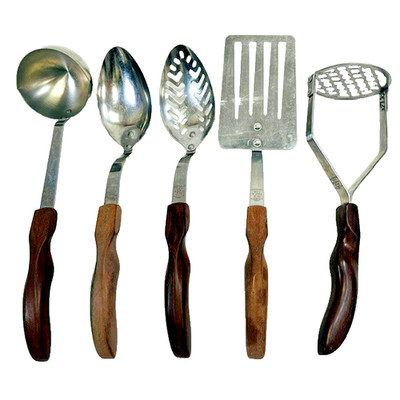 Set of 5 Vintage Cutco Wood Handle Utensils Nos 12 13 14 15 16 Stainless USA