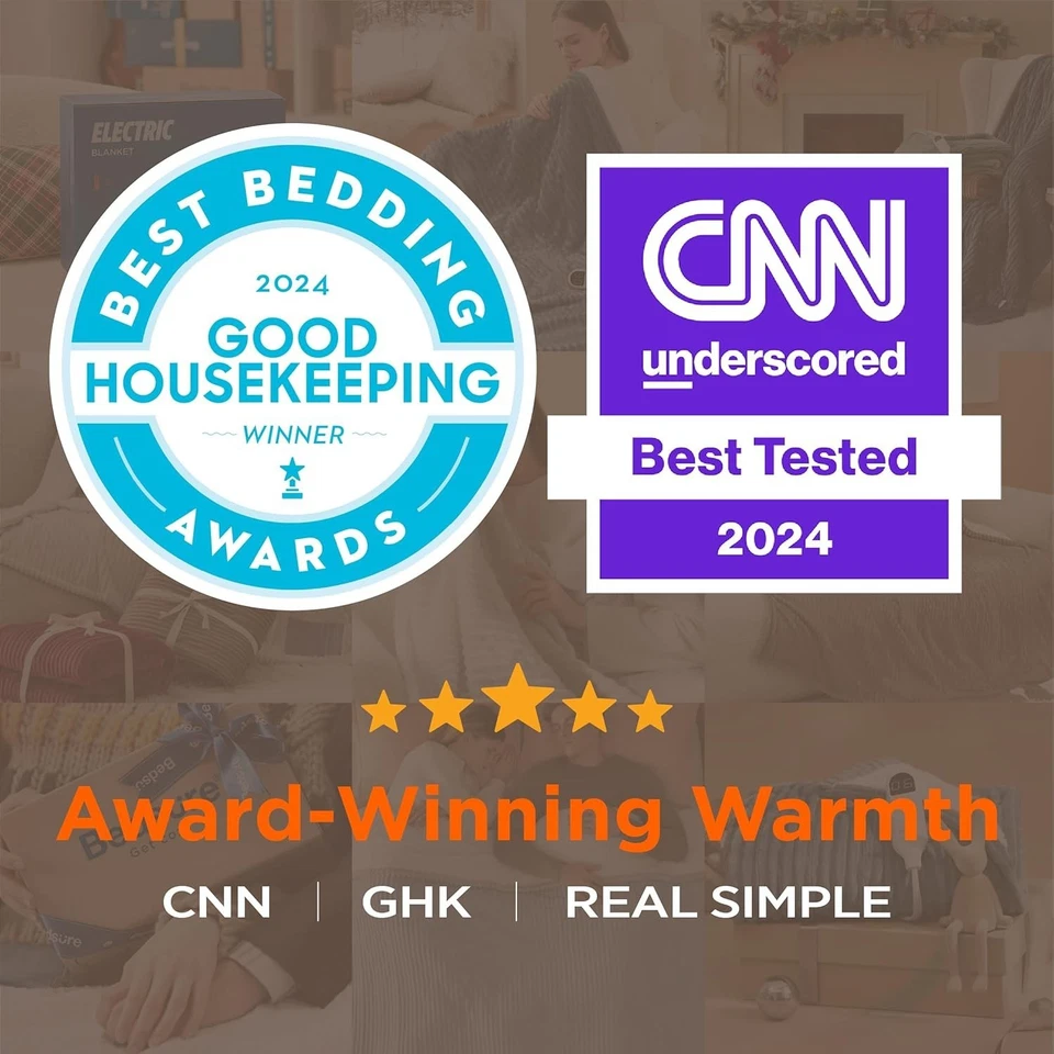 Manta térmica eléctrica - Manta eléctrica de franela a rayas gruesas, calefacción Foto 2 de 4