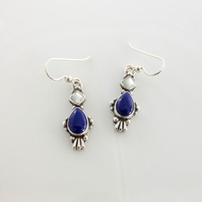Handmade Sterling Silver Blue Lapis Lazuli Pearl Dangle Earrings