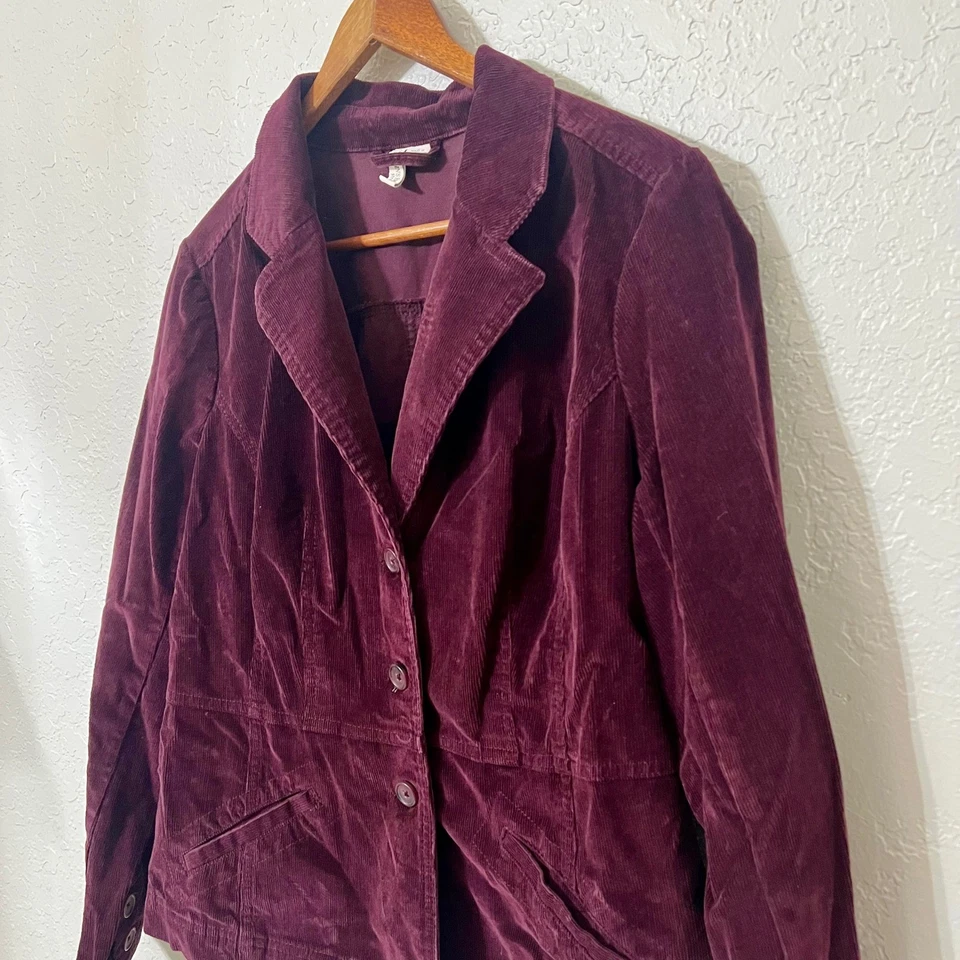 St John's Bay Corduroy Blazer Jacket Women's L Purple Button Front Pockets - Image 2 of 4
