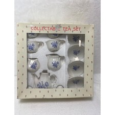 Miniature Tea Set Blue Floral Porcelain Dollhouse Dishes NOS