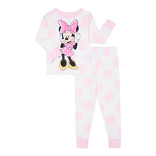 Disney Toddler Pajamas Sz 4T Pink Polka Dot Minnie Mouse Set 2Piece Bedtime Cozy