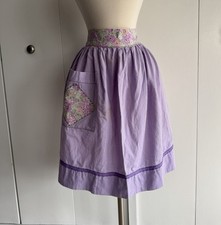 Vintage Half Apron Lavender with Detailed Stitching, Pocket, Waist Ties, Floral