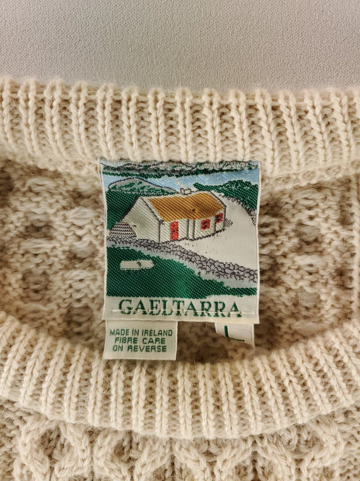 Suéter Gaeltarra Lana Mezcla Alpaca Tejido con Cable Grueso Crema Para Hombres L Foto 3 de 4