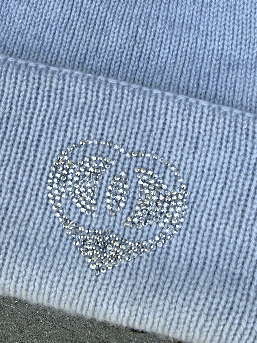 Chanel CC Crystal Heart Grey Cashmere Beanie (Worn Once) | eBay