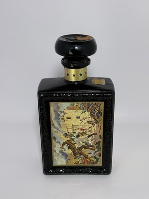 Vintage 1960s J.W. Dant Americana Black Glass Decanter Bottle Eagle Embossed