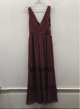 David's Bridal Women's Wine Chiffon Lace V-Neck Maxi Dress F19660 NWT Size 2
