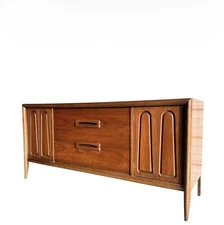 MCM Walnut Low Dresser or Credenza Mid Century Danish Wood Storage Cabinet