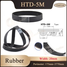 HTD-5M Rubber Black Timing Belt Width 20mm Closed Loop Belt for Pulleys CNC 3D