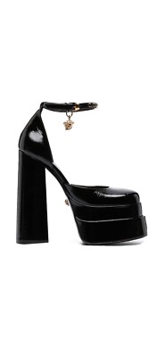 $1,575 Versace Aevitas 160mm Medusa Platform Pumps Black Satin IT 39 BNIB