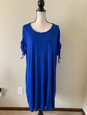 NWT TERRA & SKY Women Plus Size 1X Blue Crew Neck Short Sleeve Shift Dress