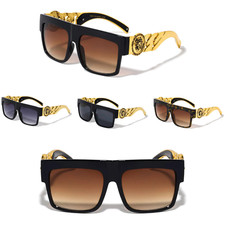 Square Flat Top Crowned Lion Head Medallion Sunglasses Hip Hop Chain Kleo Shades