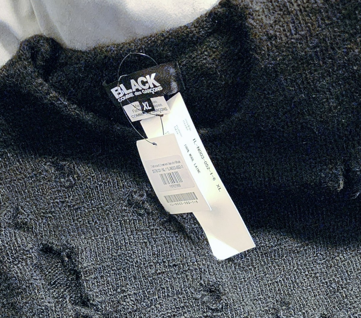 Black Comme des Garçons CDG Distressed Knit Jumper XL | eBay