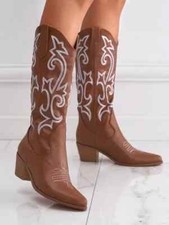 Bottes Chaussures Rangers Santiags Cow-Boy Brun Blanc 6 CM Cuir Artificiel 38351