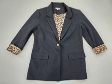 Andree by Unit Womens Black 3/4 Sleeve Blazer Leopard Underlay Cuffed S Single