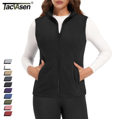 Womens Fleece Lined Vests Warm Sleeveless Jacket Zipper Pockets Casual Work Coat