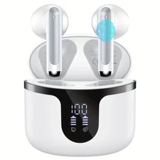 White, High Quality, Noise-Cancelling Wireless Bluetooth Headset With Long batte