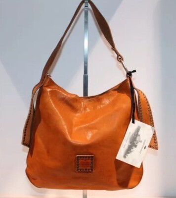 CAMPOMAGGI Ledertasche Handtasche mit Nieten Camel -Neu