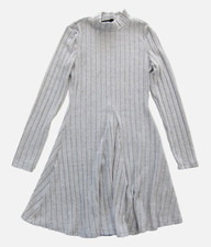 NWT Shein Frenchy Soft Grey Ribbed Stretch Fleece Mock Neck Long Sleeve Dress M