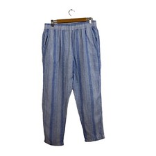 C&C California Medium Pants Linen Tapered Leg Striped Elastic Waist Womens