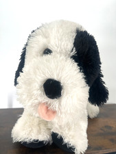 Vtg Animal Alley Black White Dog Tongue Shaggy Scruffy Plush 23" Toys r Us Y2K