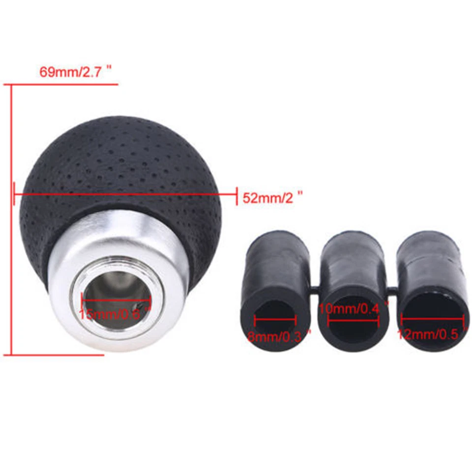 Couro preto 5 velocidades manual carro engrenagem vara botão de câmbio alavanca de câmbio alumínio - Imagem 4 de 4