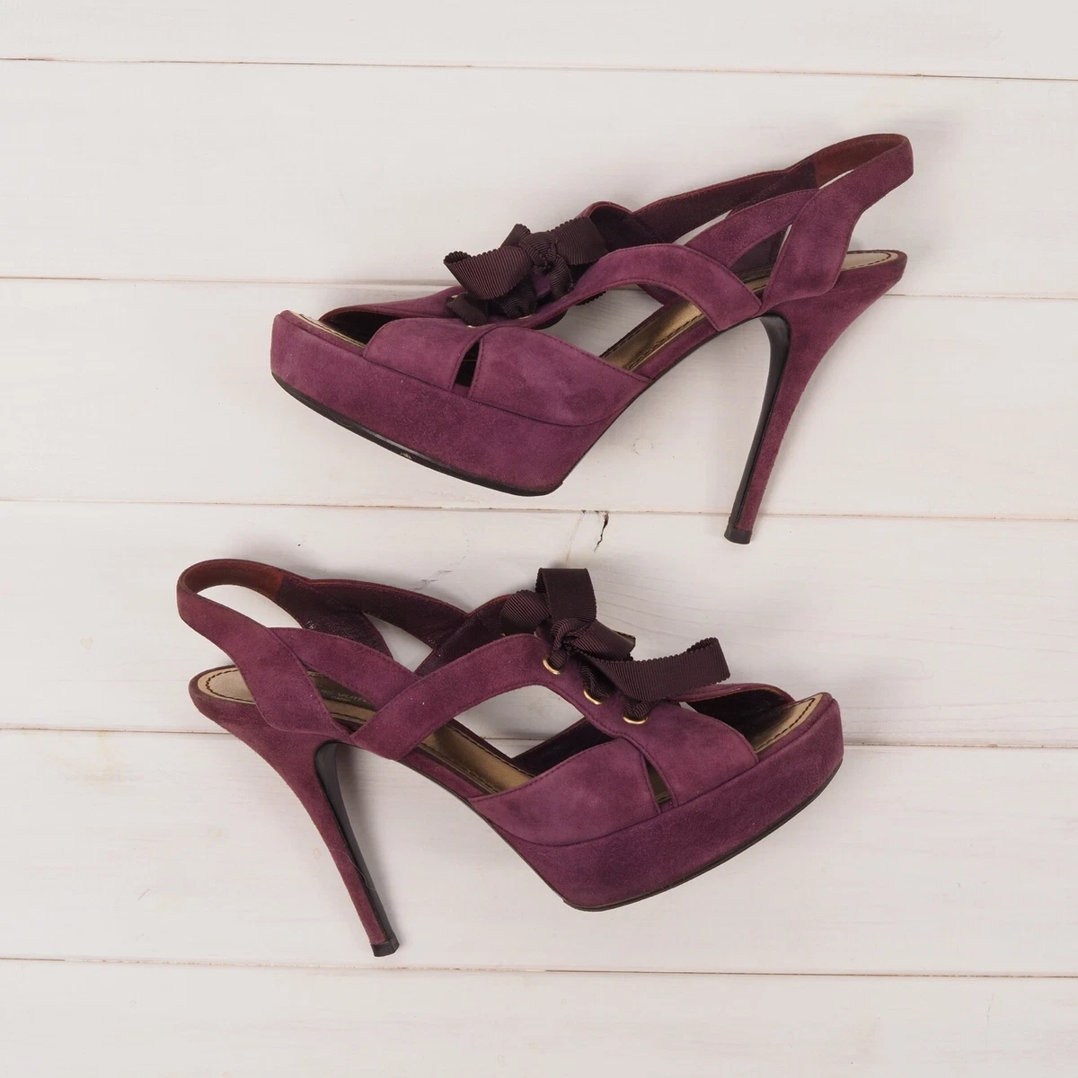 Louis Vuitton Suede Slingback Sandals Purple Platform Heels Shoes 36.5  US6.5 US7