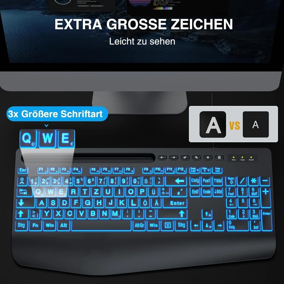 Tastatur Gaming mit Telefonhalter Computer PC Kabelgebunden Ergonomisch B513 - Bild 3 von 4