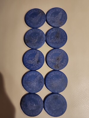 Vintage Antique Spread Eagle Federal Engraved Clay Poker Chip blue. Lot Of 10