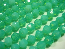 23 9mm Mint Green Opal Fire polished Thru Cuts Czech Glass Beads