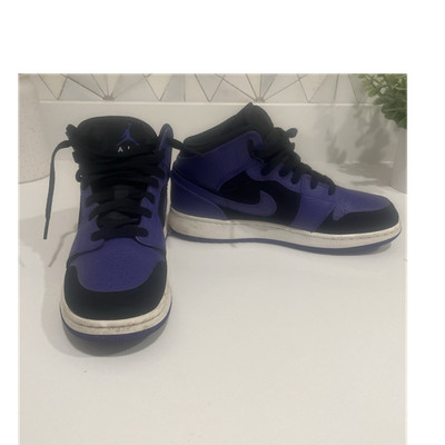 Nike Air Jordan 1 Mid Top Purple Black White Leather Men's Athletic Sneakers