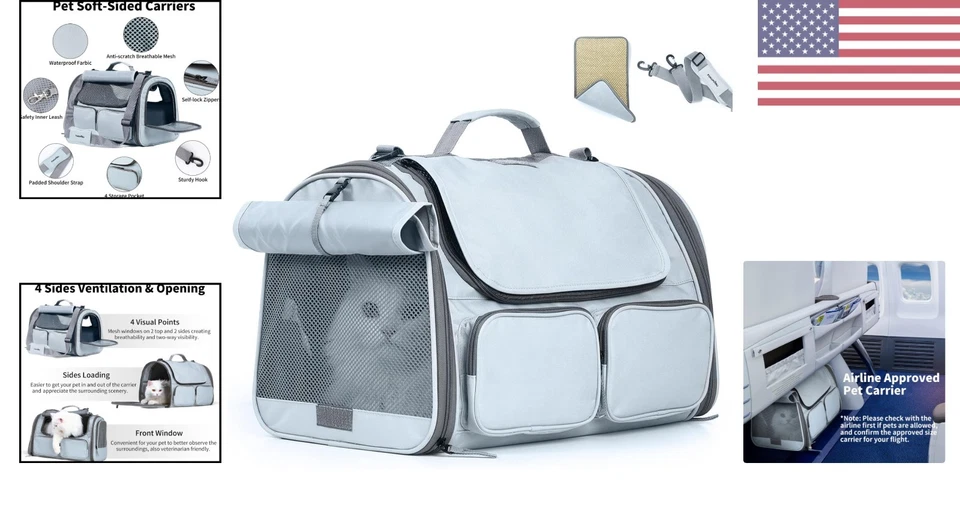 Multi-Purpose Pet Carrier with Easy Access and Washable Cushion - 17.5'' Grey - Image 2 of 4